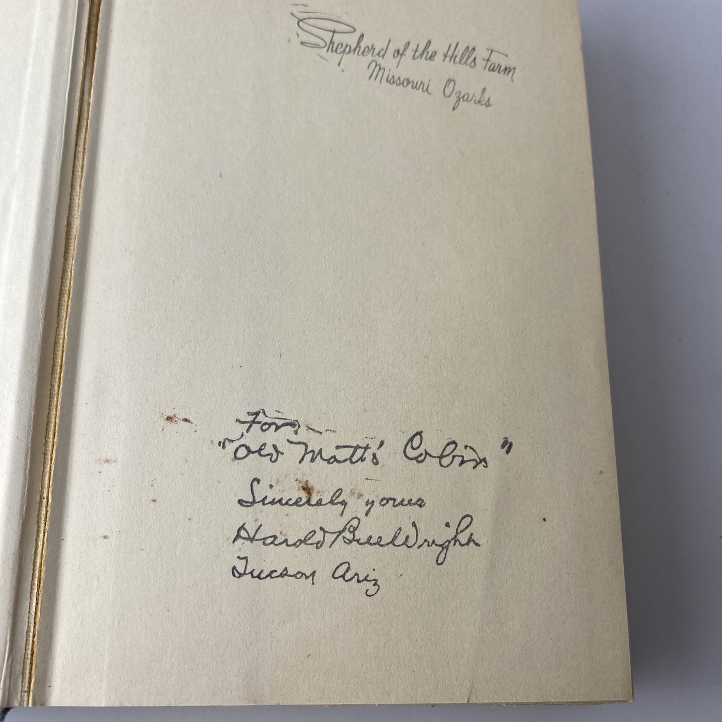SIGNED The Shepherd of the Hills Harold Bell Wright 1907 Grosset & Dunlap