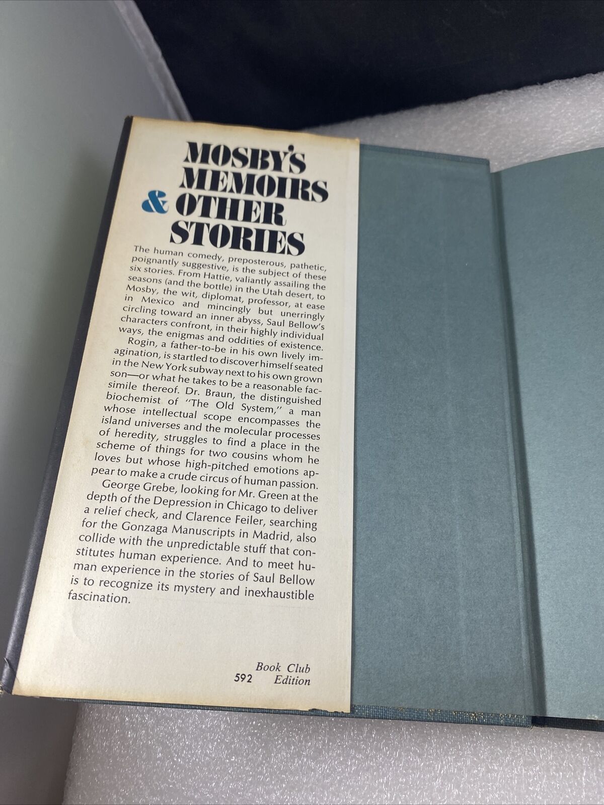 Mosby's Memoirs and Other Stories Hardcover Saul Bellow Book Club Edition Lit