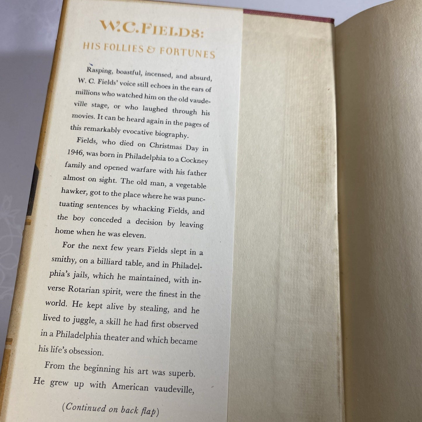W. C. Fields His Follies and Fortunes R L Taylor Hardcover 1949 1st Edition Good