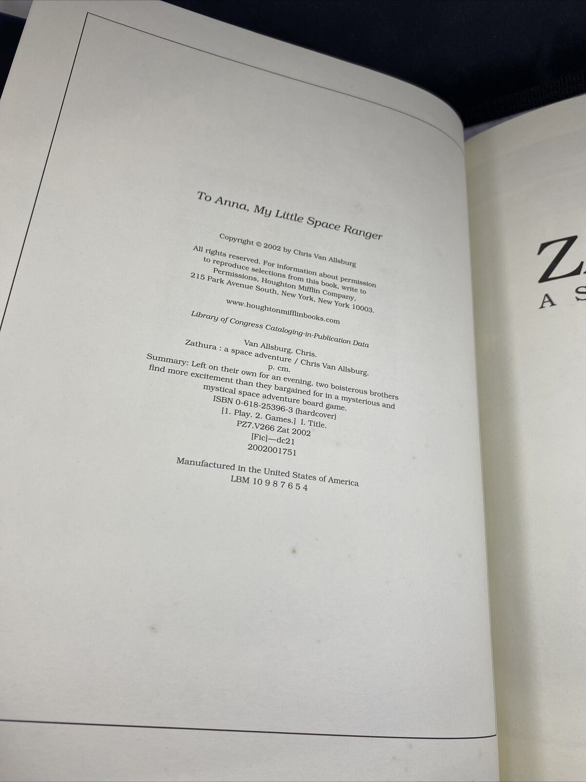 Zathura. Chris Van Allsburg. 2002, Hardcover. Illustrated Kids Best Selling Book