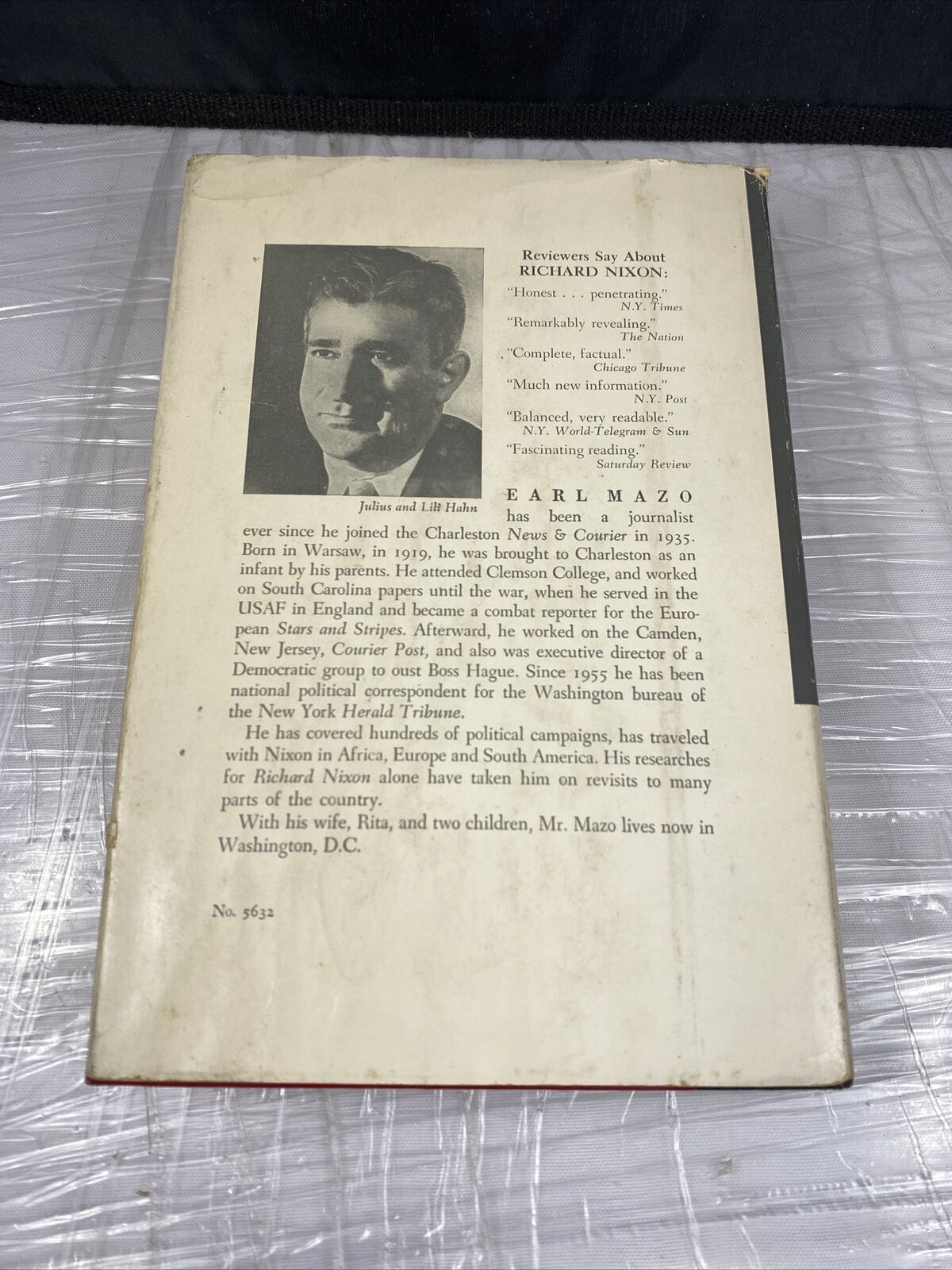 “Richard Nixon”- Earl Mazo-1959- first edition. Hardcover Dust Jacket