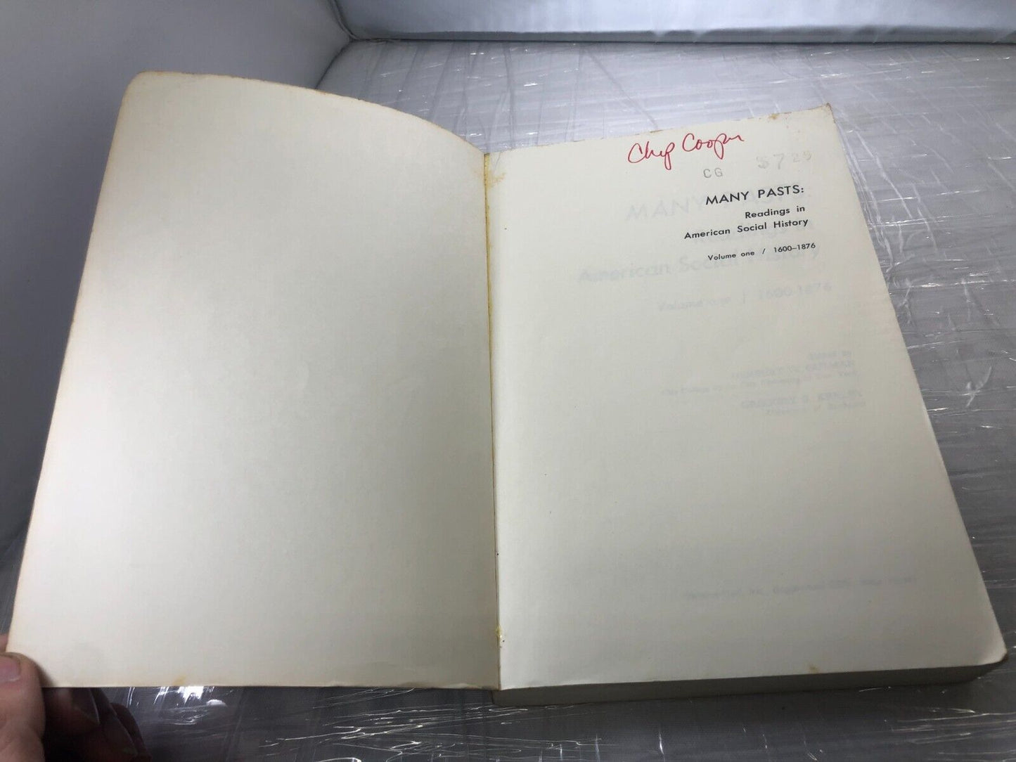MANY PASTS: READINGS IN AMERICAN SOCIAL HISTORY, By Herbert G. Gutman & Gregory