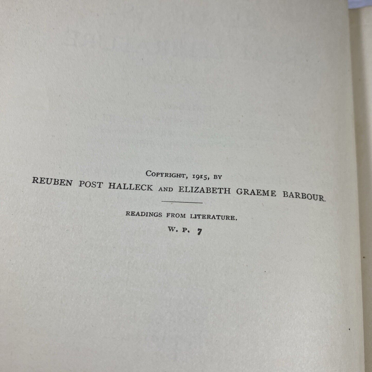 1915 Readings from Literature Reuben Halleck & Elizabeth Barbour Hardcover