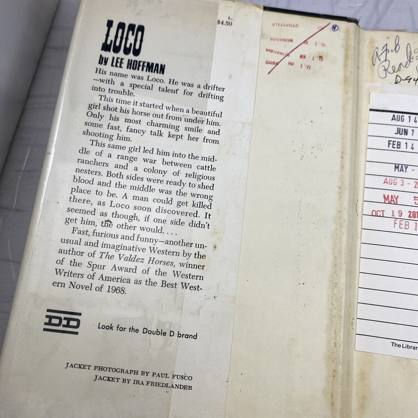 Loco Lee Hoffman 1969 First Edition EX Crawford County LibraryRare Western Novel