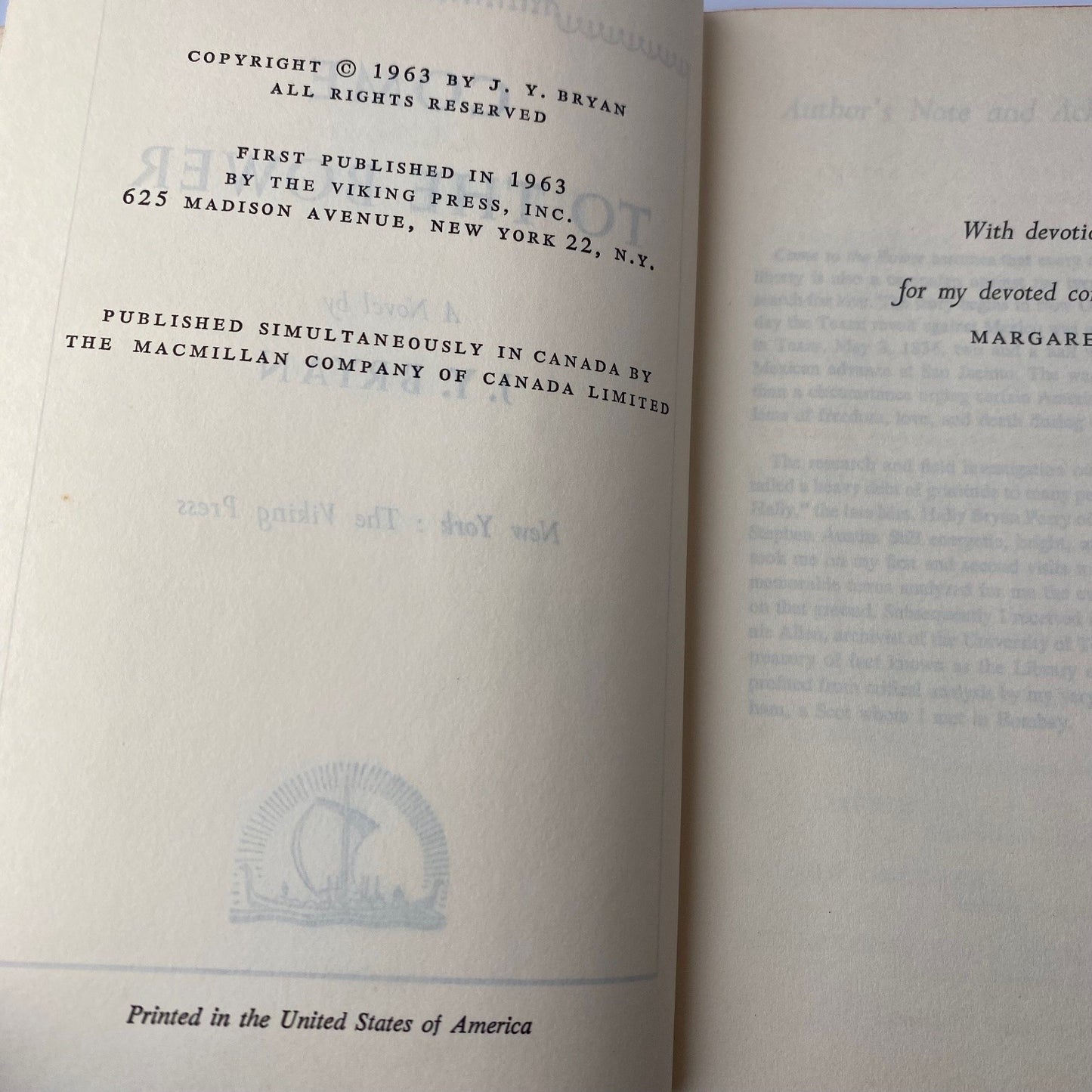 Vintage History book Come to the Bower J.Y. Bryan 1963 First Edition Texas
