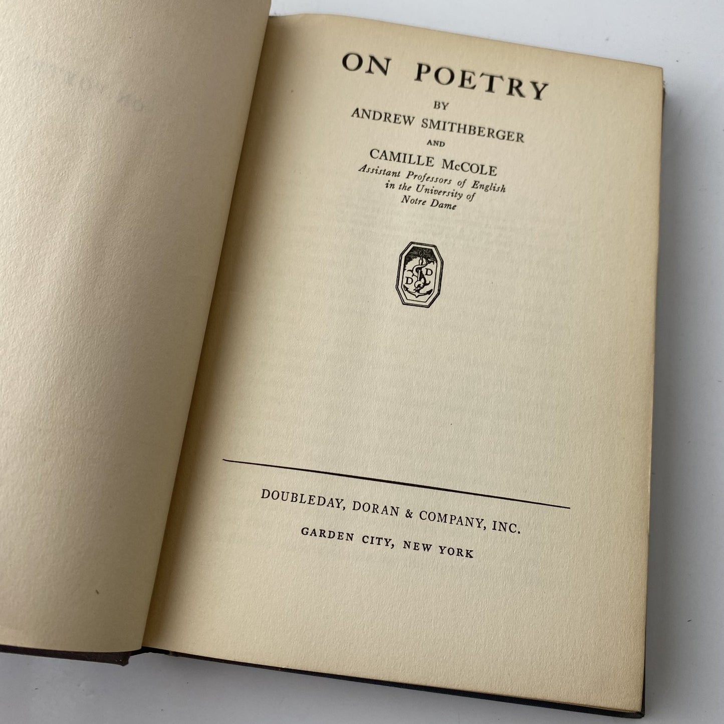 On Poetry Smithberger McCole 1931 Fifth Printing Poetry Doubleday