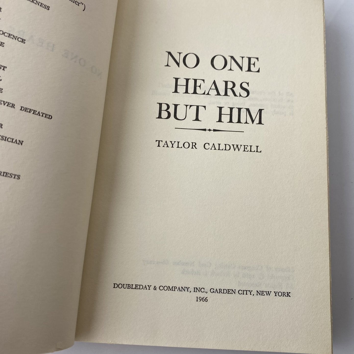 No One Hears But Him Taylor Caldwell 1966 First Edition Doubleday