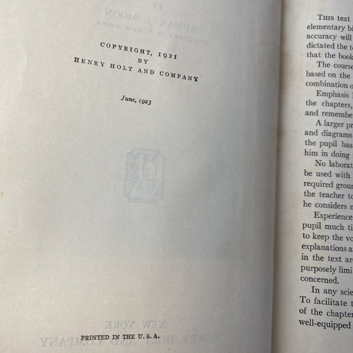 Biology For Beginners textbook by Truman J. Moon 1921 1924 antique vintage