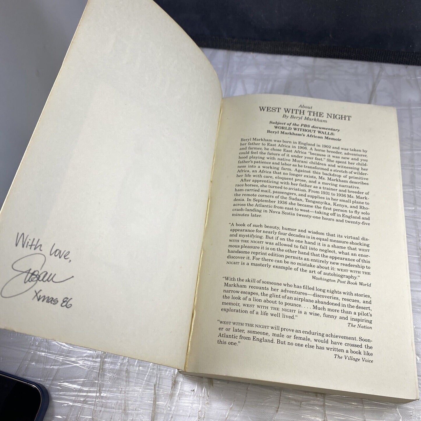 West with the Night by Beryl Markham Softcover Book 1983 Women Biography