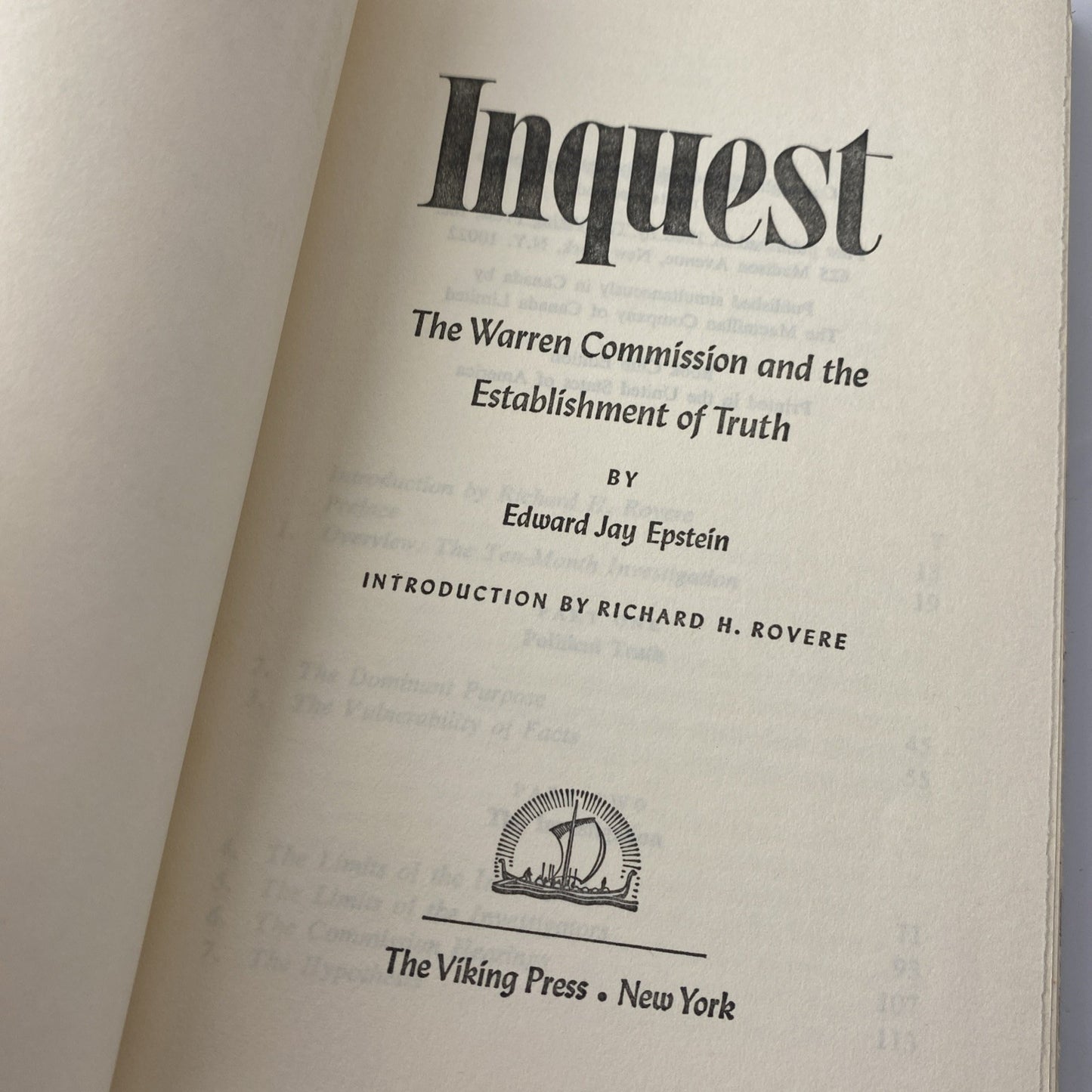 JFK Assassination - Inquest - Edward J. Epstein - 1966 BCE 1st Vintage Hardcver