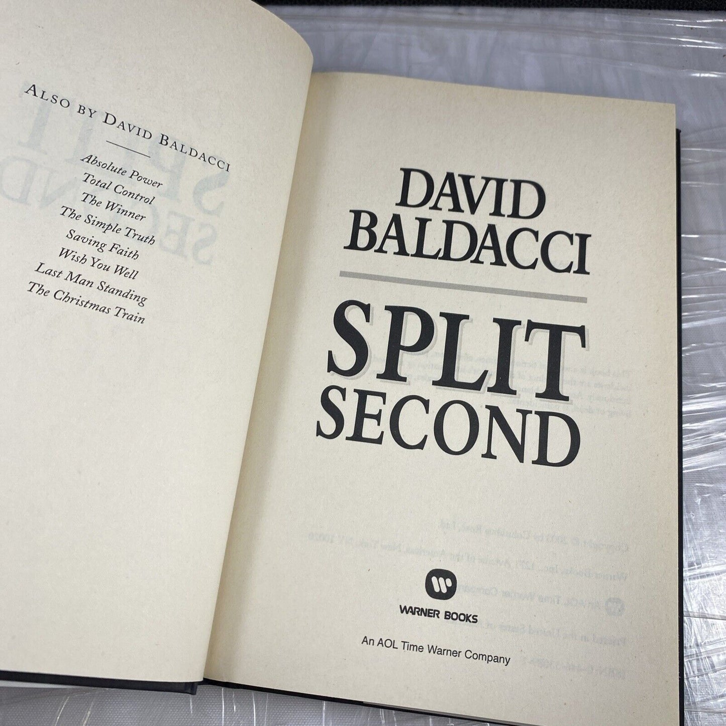 Split Second David Baldacci Hardcover Dust Jacket Novel Book Warner Books 2003