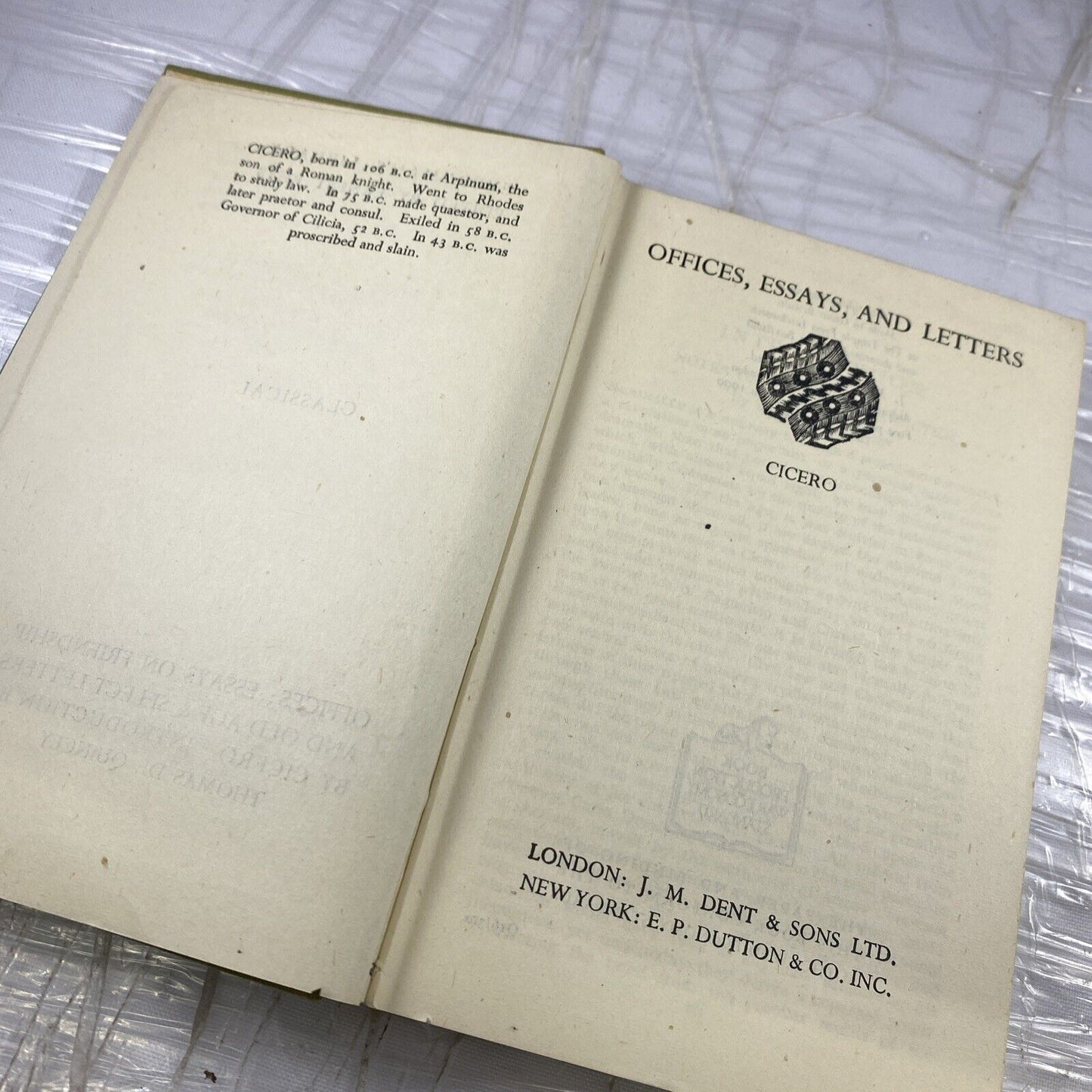 Offices, Essays, And Letters CICERO 1949 Everyman's Library Edition Hardcover