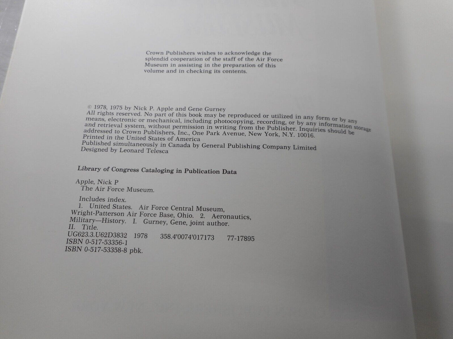 1978 The Air Force Museum 1978 edition by Nick Apple/ Gurney Good condition