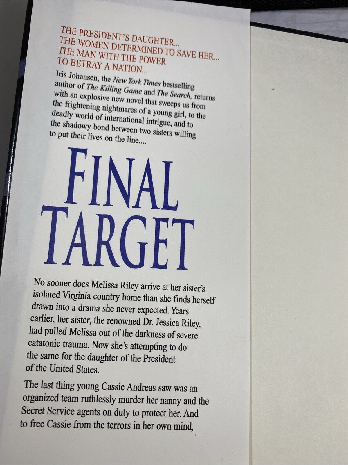 Final Target (Bantam Books) Hardcover VERY GOOD Iris Johansen BCE Unmarked