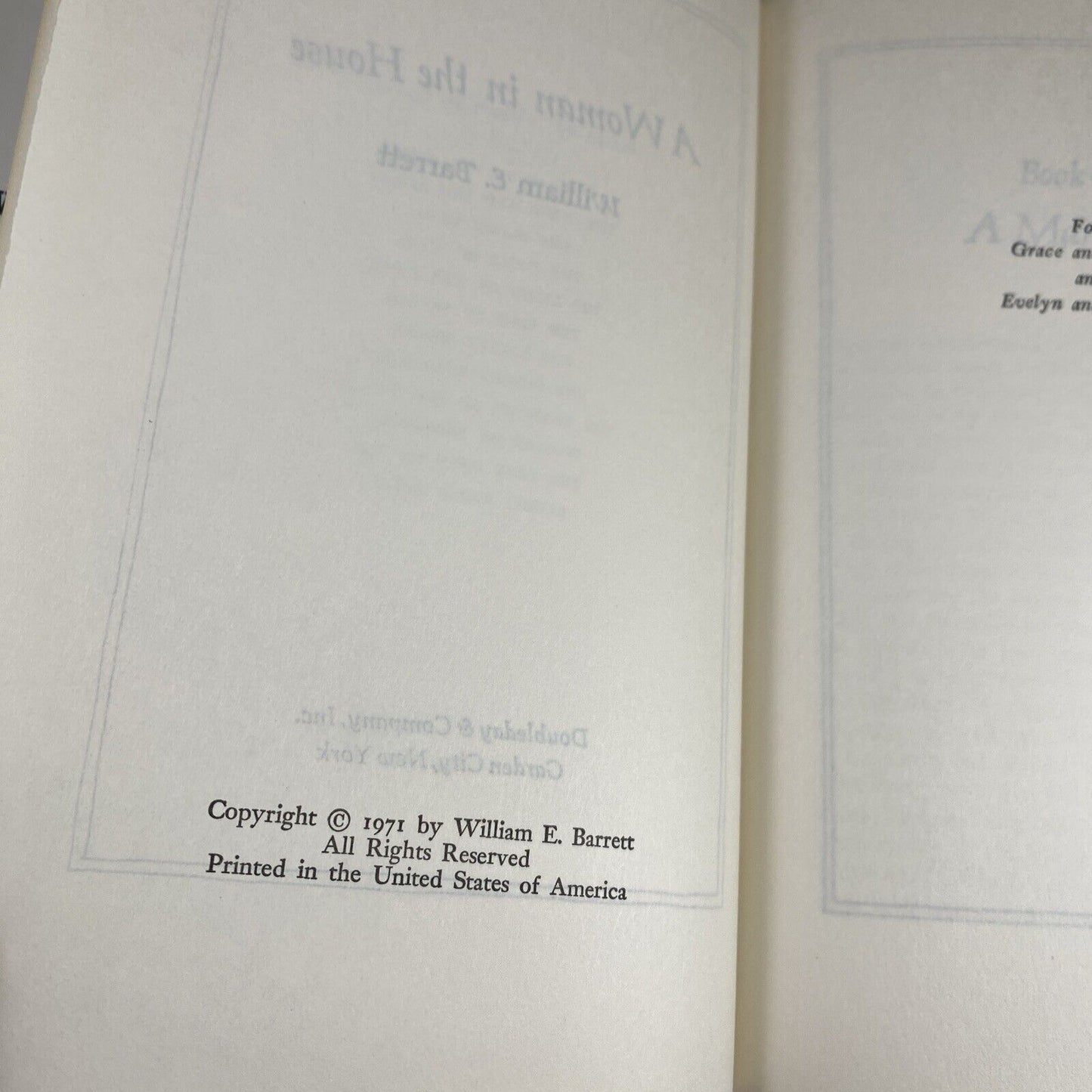 William E. Barrett A WOMAN IN THE HOUSE Book Club Edition