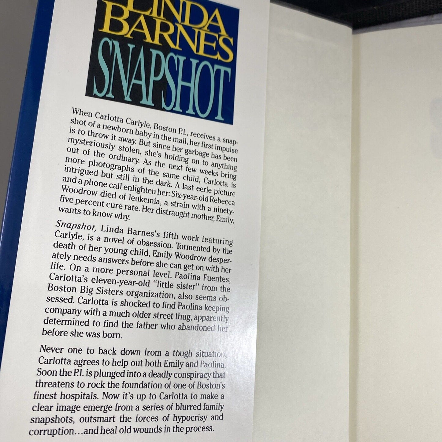 Snapshot (a Carlotta Carlyle Novel) by Linda Barnes H/C 1st Edition 1st Printing