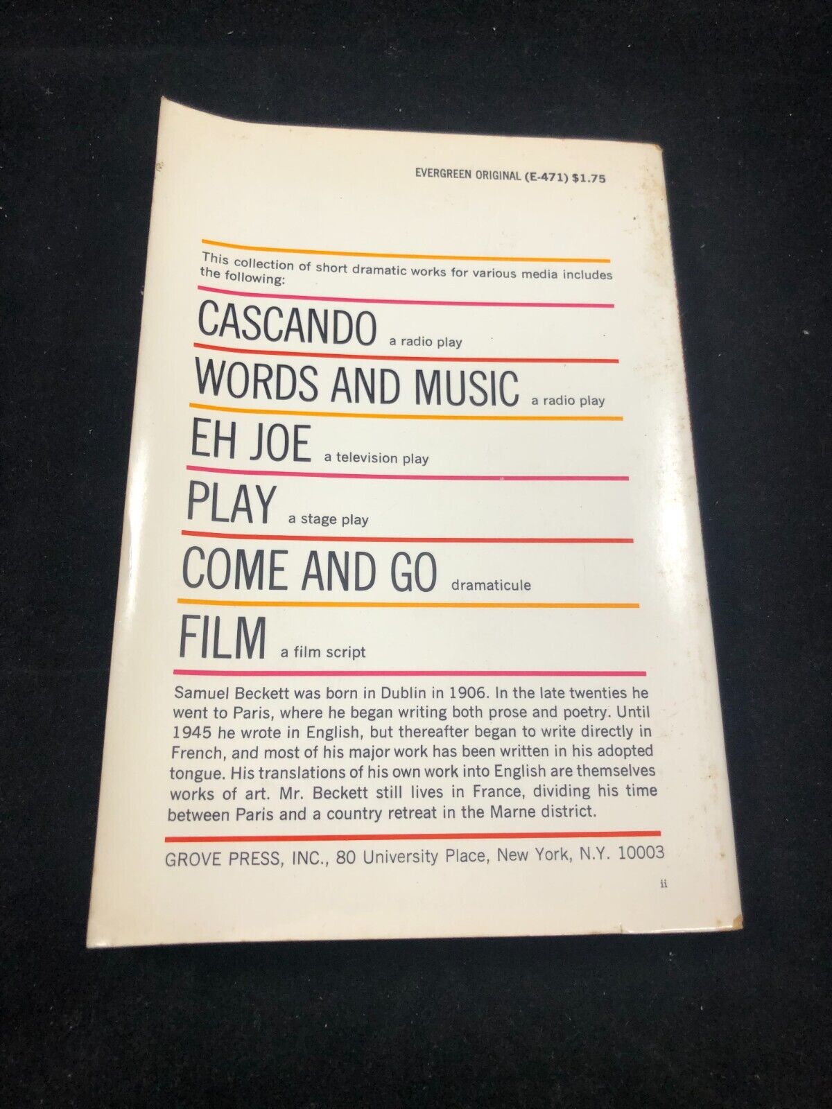 Cascando and Other Short Dramatic Pieces by Samuel Beckett 2nd print