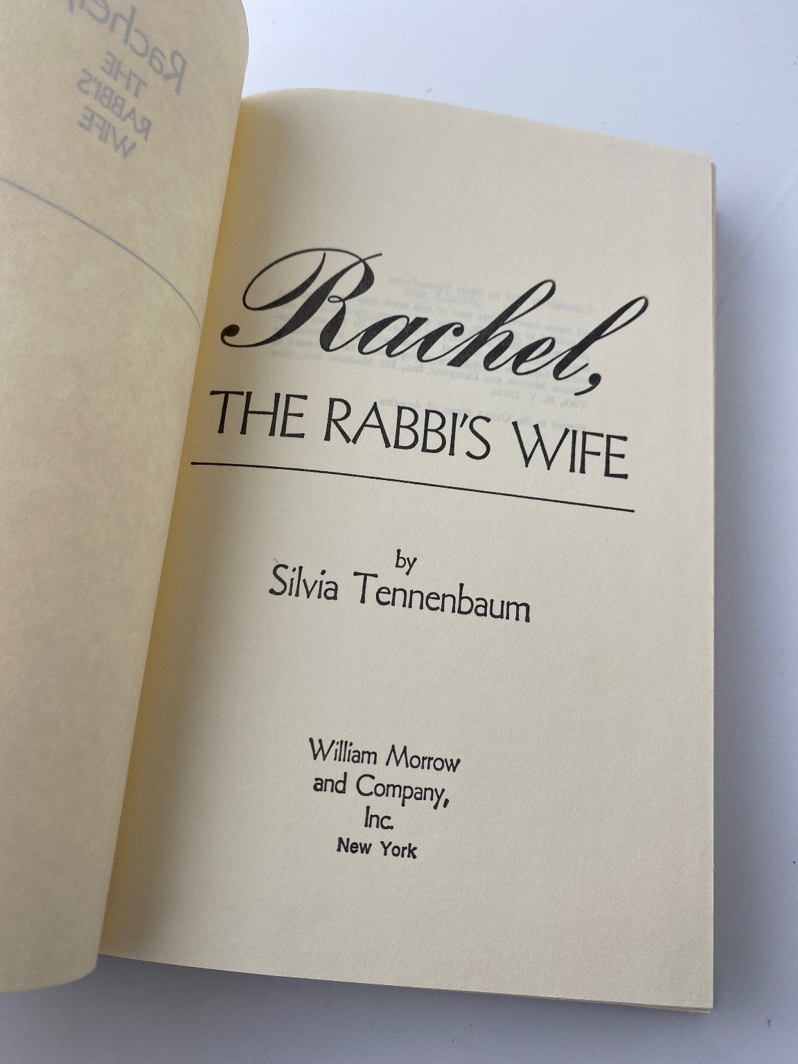 Rachel The Rabbi's Wife Silvia Tennenbaum 1978 First Edition Fiction Morrow