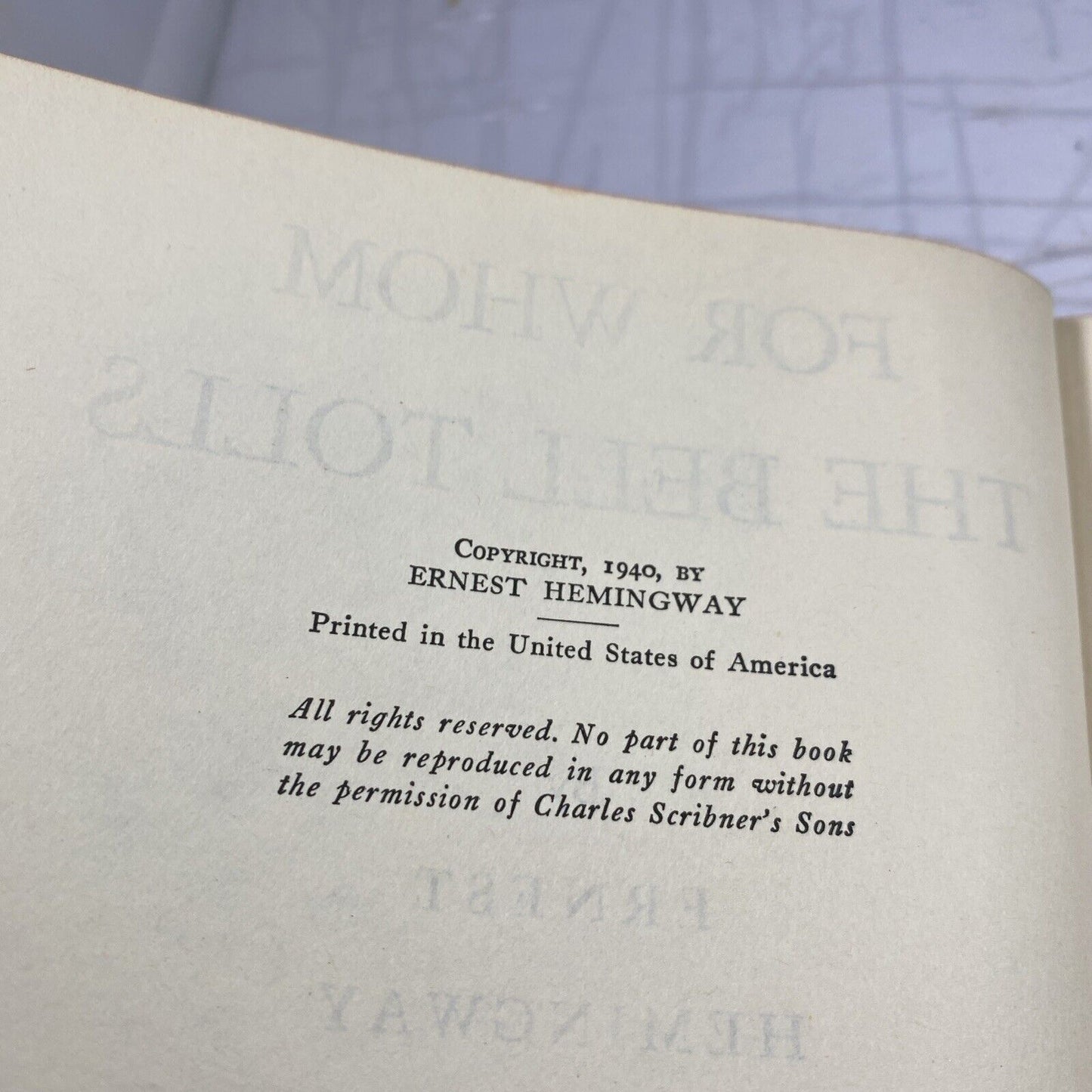 For Whom The Bell Tolls 1940 Hemingway Very Good Condition No DJ Black Cover