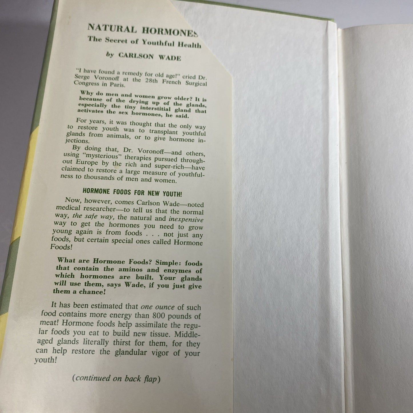 Natural Hormones The Secret of Youthful Health Carlson Wade 1972 Vintage 70s
