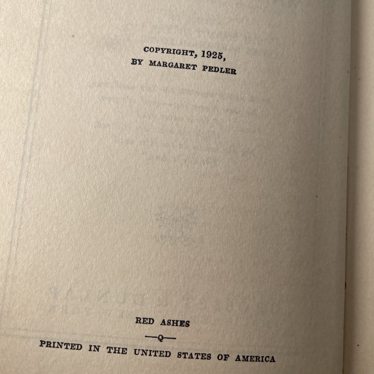 Antique 1925 Red Ashes by Margaret Pedler FIRST EDITION Grosset Dunlap Hardcover