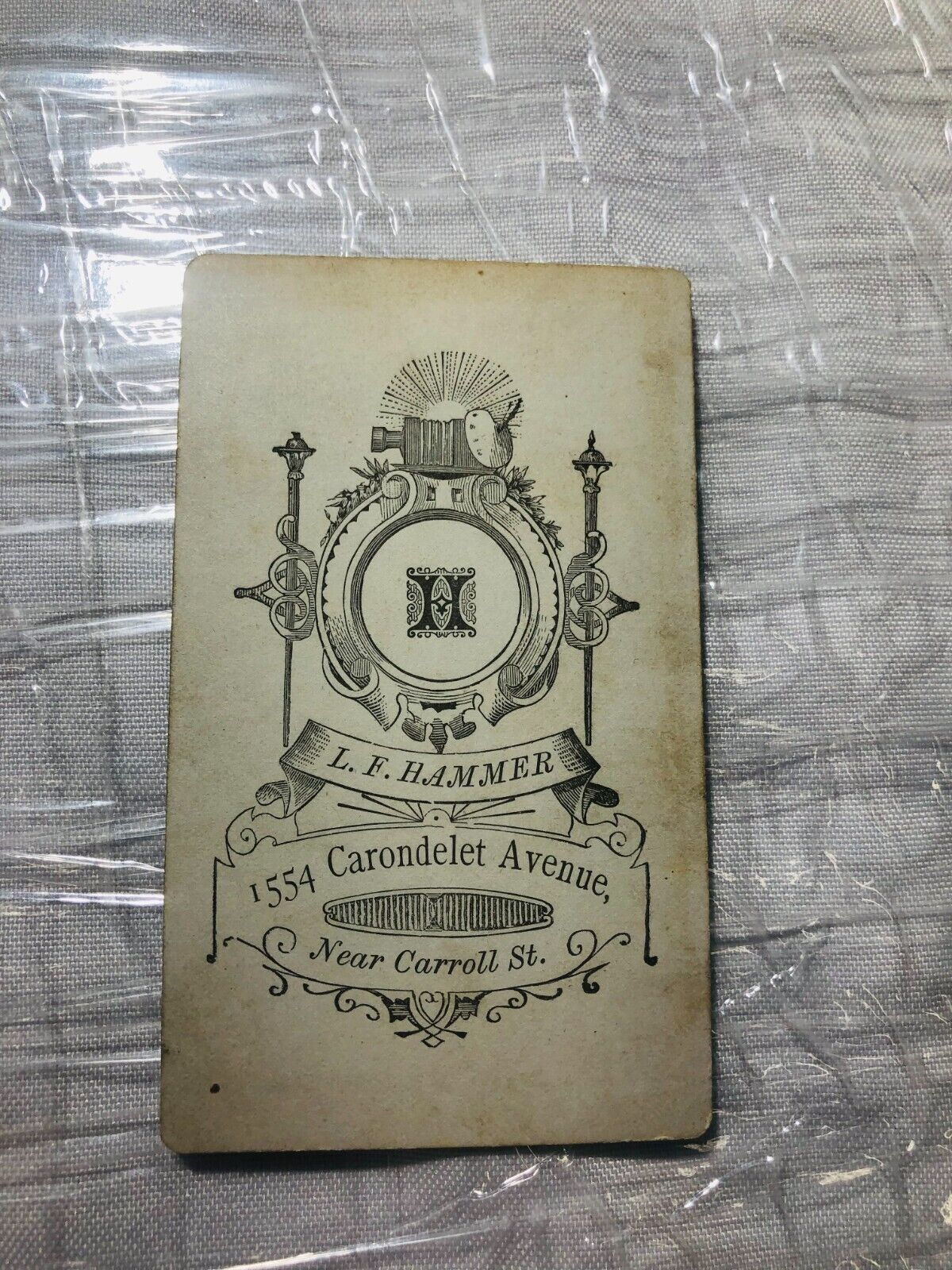 Novelty 1890 Cabinet Card Young Man in formal attire in St. Louis MO Photobooth