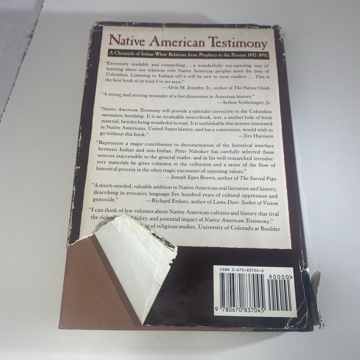 Native American Testimony by Peter Nabokov Chronicle Of Indian-white Relations