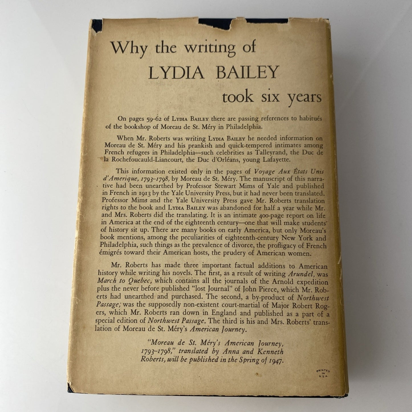 1800s Historical Lydia Bailey by Kenneth Roberts 1947 Vintage Hardcover HCDJ BCE