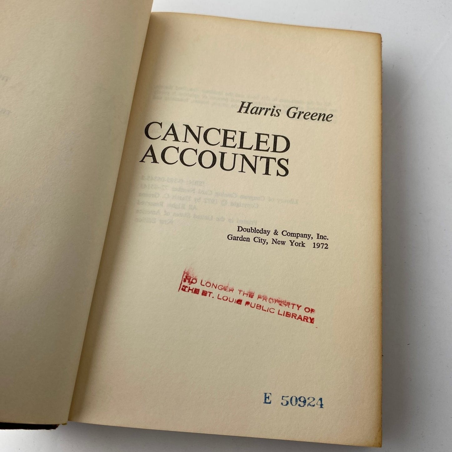 Canceled Accounts Harris Greene 1972 First Edition WWII Thriller Doubleday