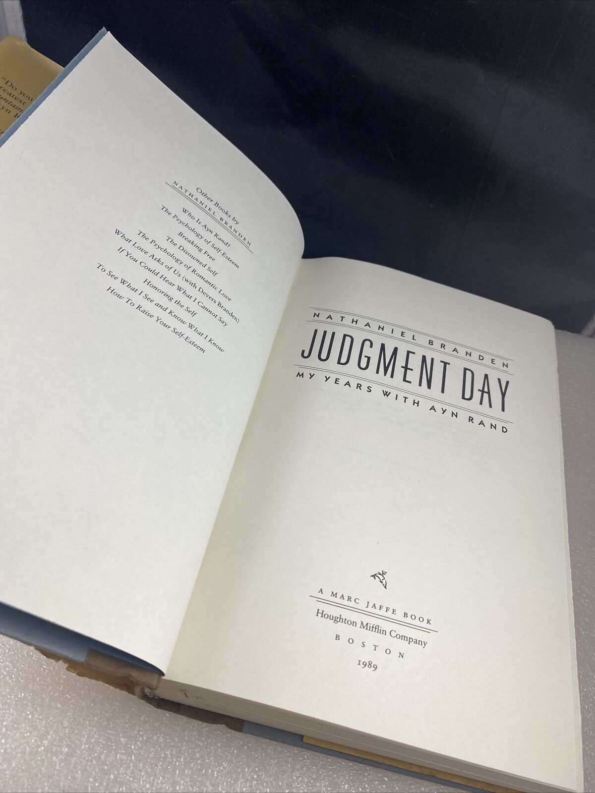 Nathaniel BRANDEN / Judgment Day My Years with Ayn Rand First Edition Print