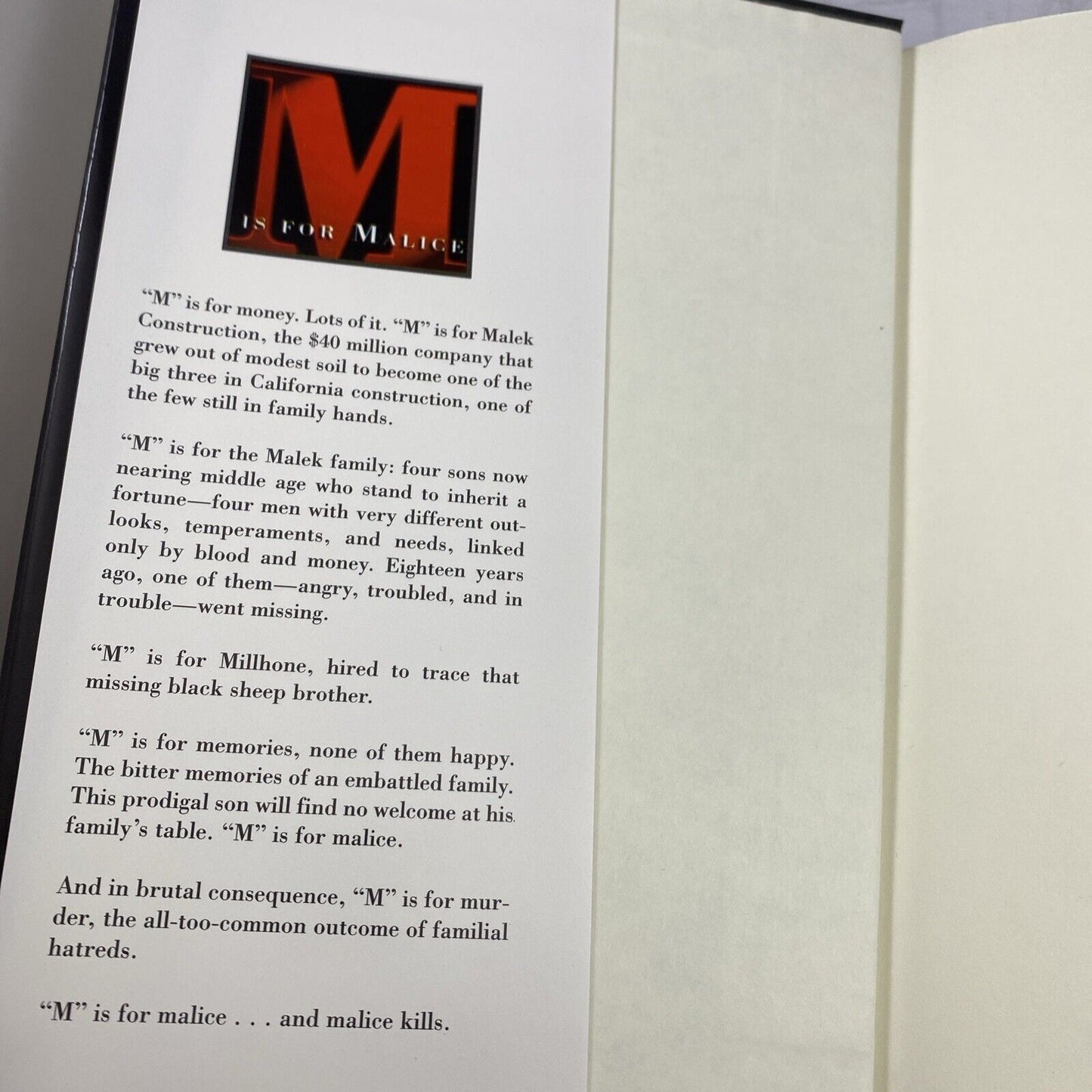 M IS FOR MALICE A KINSEY MILLHONE MYSTERY BY SUE GRAFTON 1996 HENRY HOLT BCE