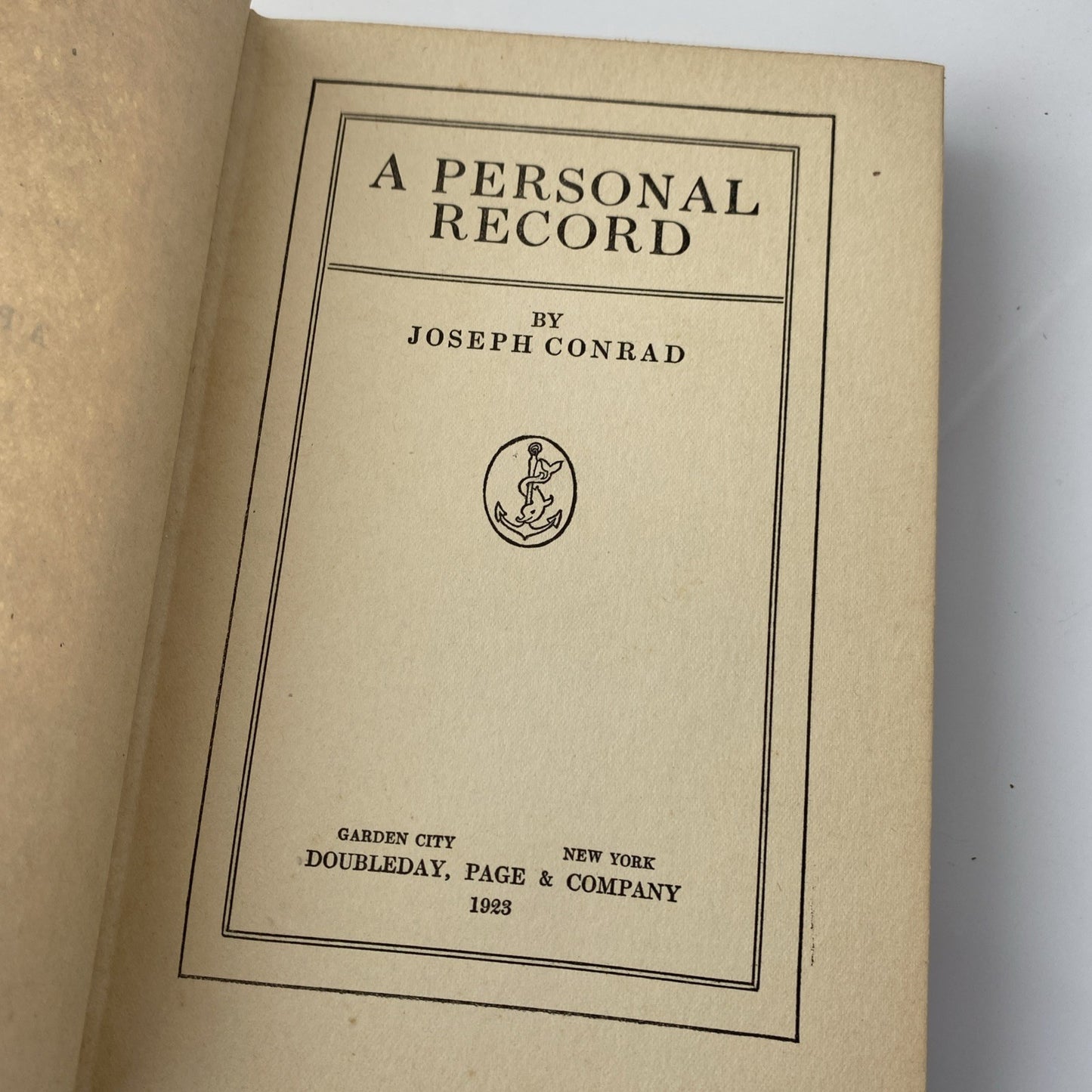 A Personal Record by Joseph Conrad Antique 1923 Hardcover - Doubleday Printing