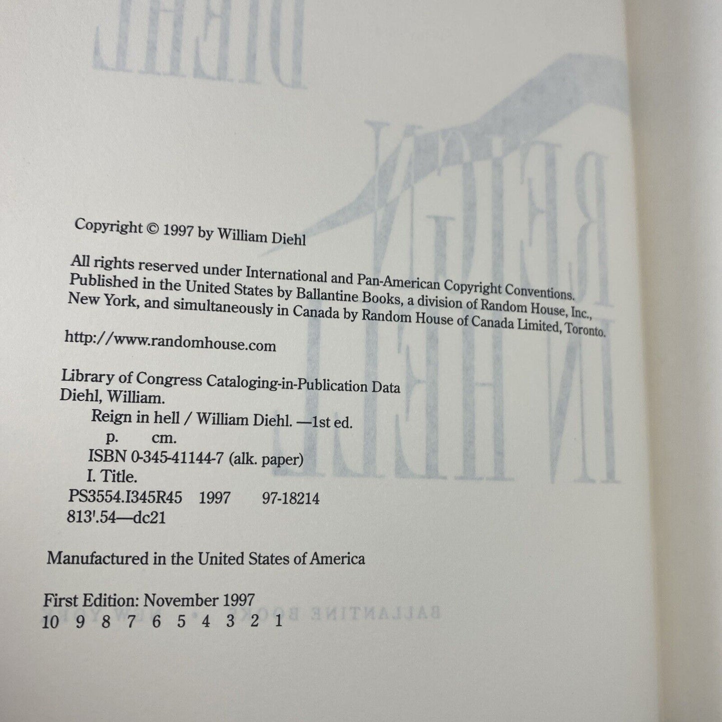 Reign in Hell - Hardcover By Diehl, William - 1st Edition 1st Printing