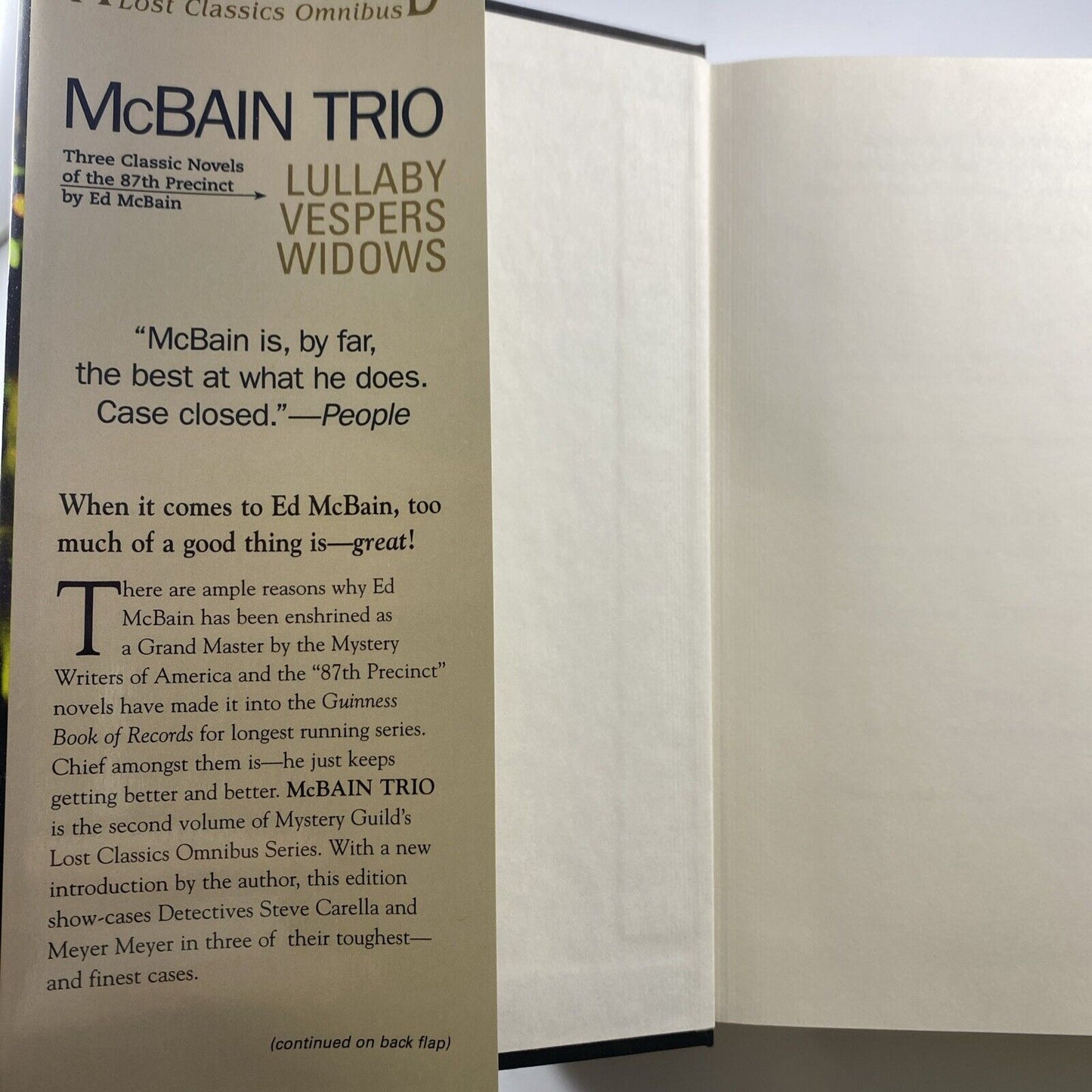 NEW Ed McBAIN TRIO: LULLABY~VESPERS~WIDOWS 87th Precinct Mystery Guild Omnibus