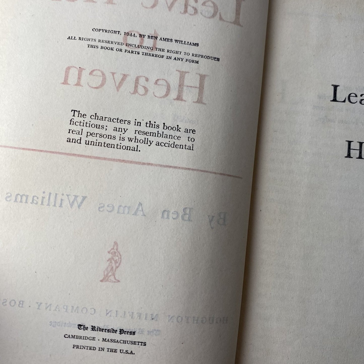 Leave Her to Heaven Ben Ames Williams 1944 1st Edition Fiction Houghton