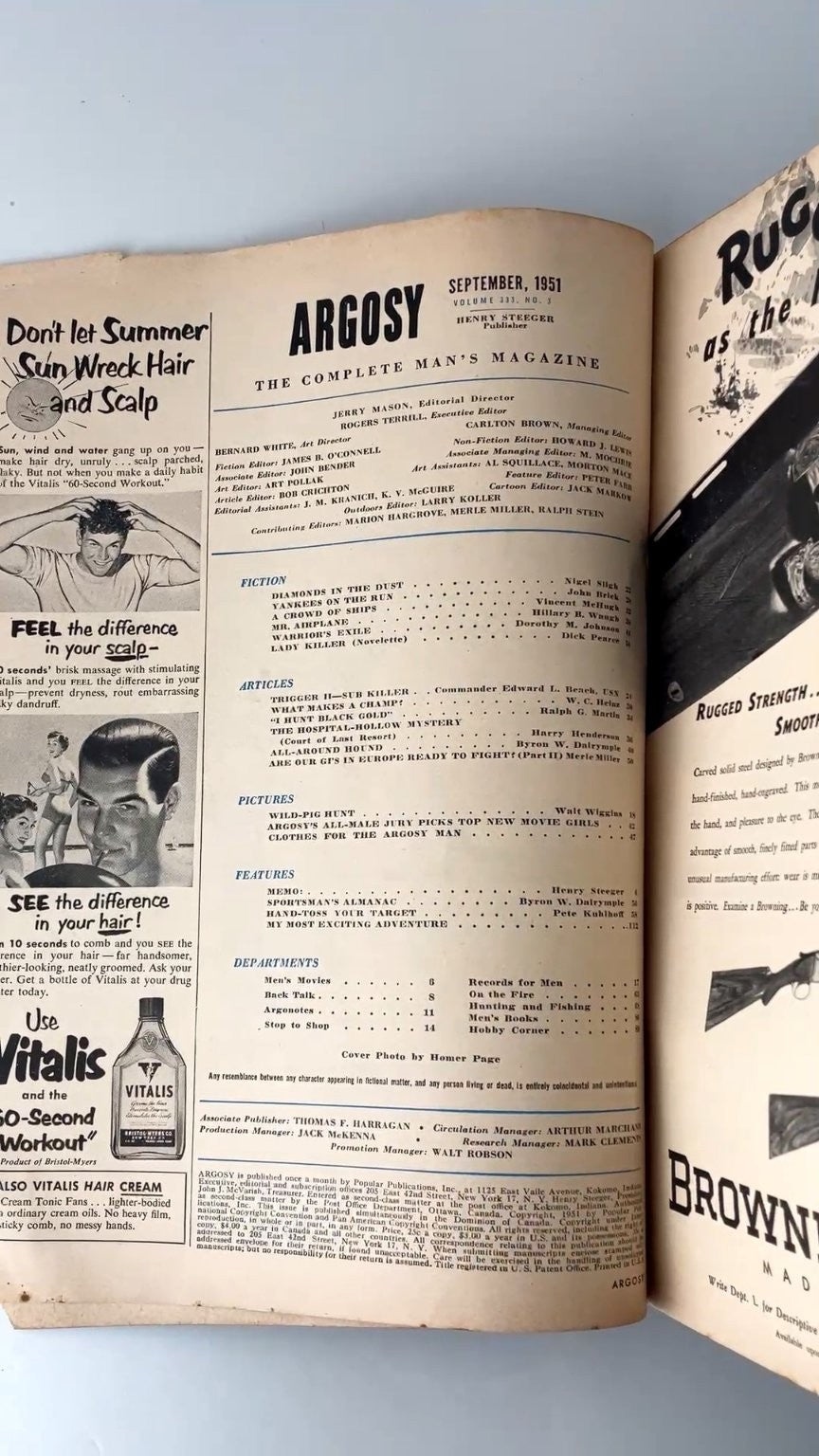 Argosy The Complete Man's Magazine Sept 1951 Illustrated Vintage
