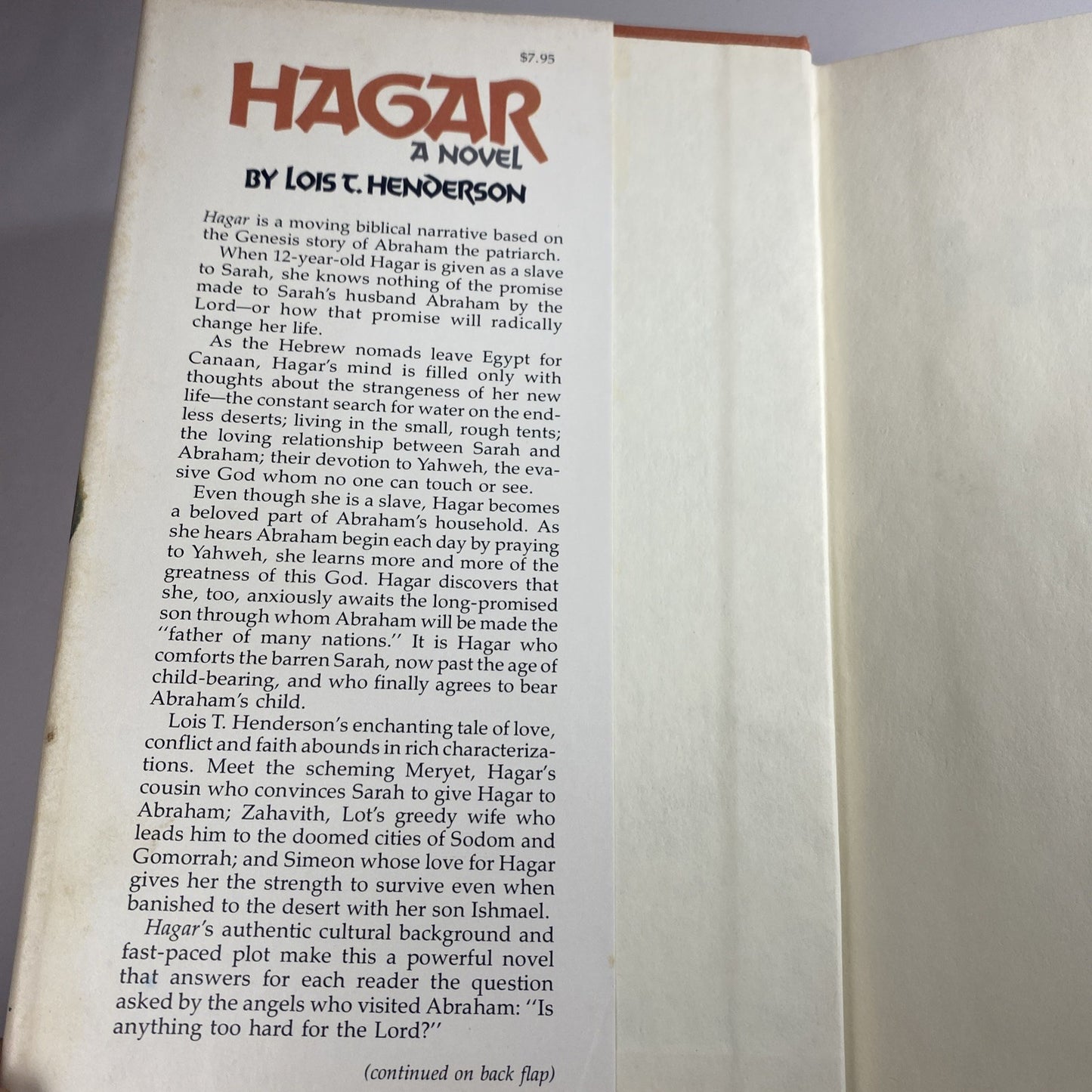 Vintage Historical FictionHagar A Novel Hardcover Book By Lois T Henderson 1978