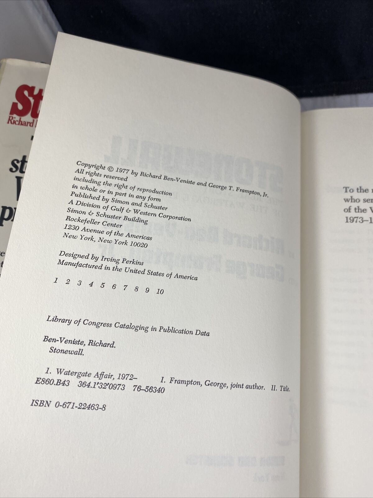 Stonewall, the Real Story of Watergate Vintage 70s Political Politics History