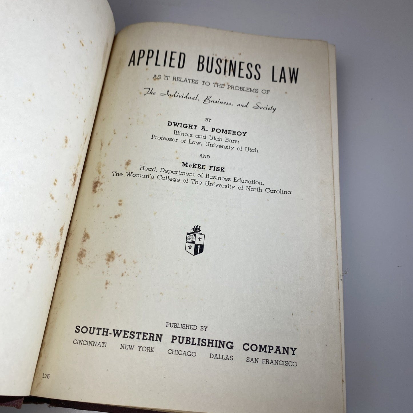 Applied Business Law By Pomeroy & Fisk 1944 Good Condition Vintage Textbook See