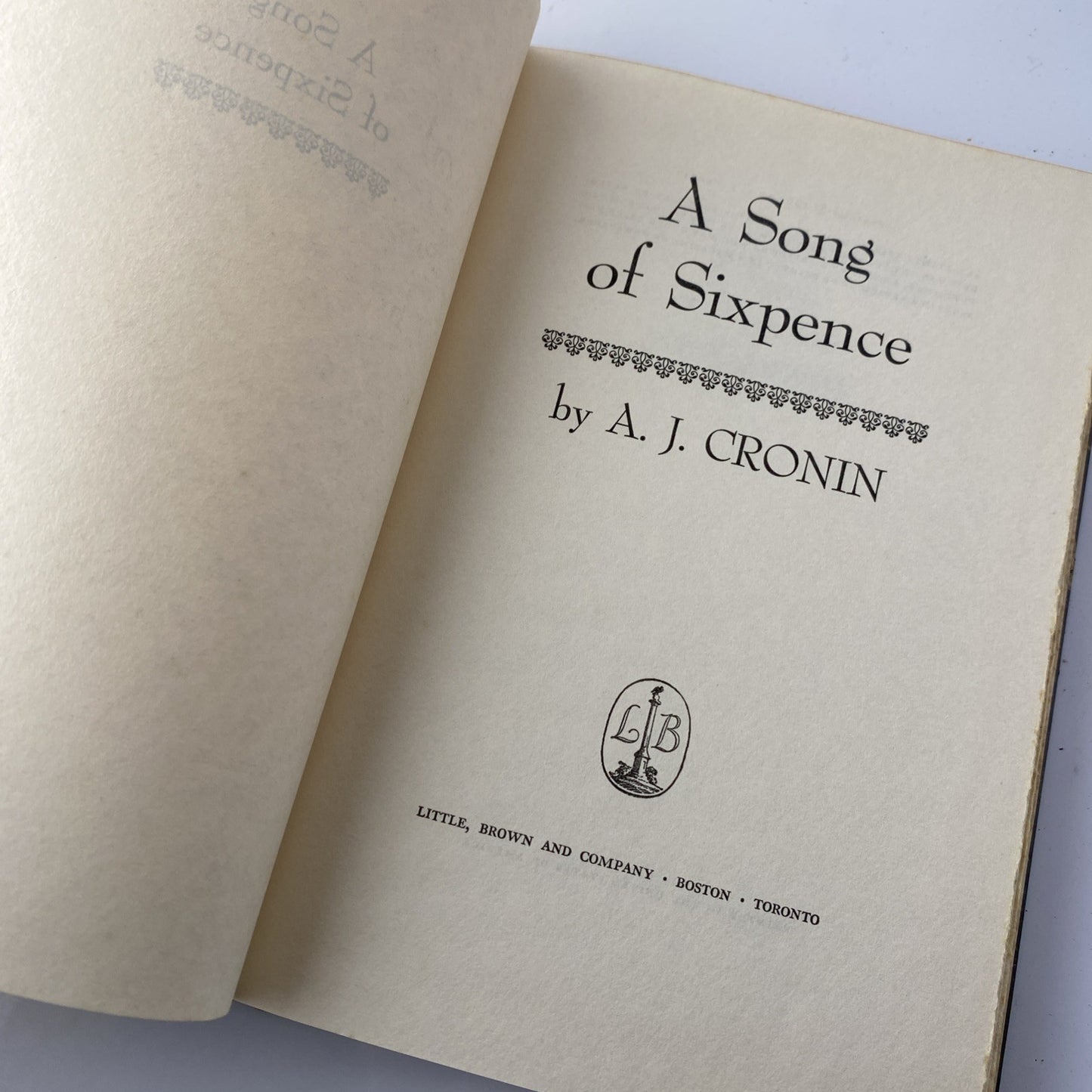 A Song Of Sixpence by A.J. Cronin 1964 Hardcover BCE First Edition Good Conditio