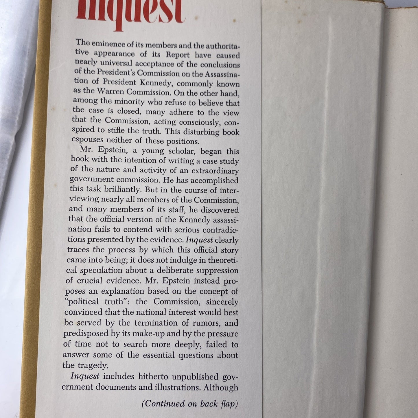 JFK Assassination - Inquest - Edward J. Epstein - 1966 BCE 1st Vintage Hardcver
