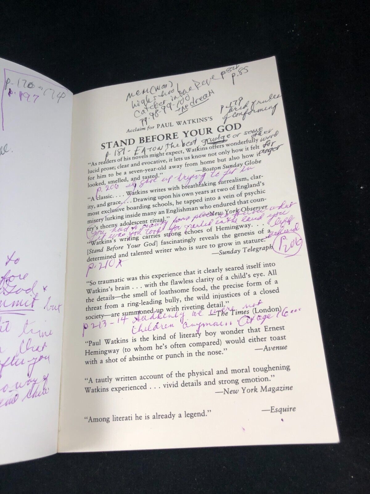 Stand Before Your God: An American Sch in England by Watkins, Paul Underlining