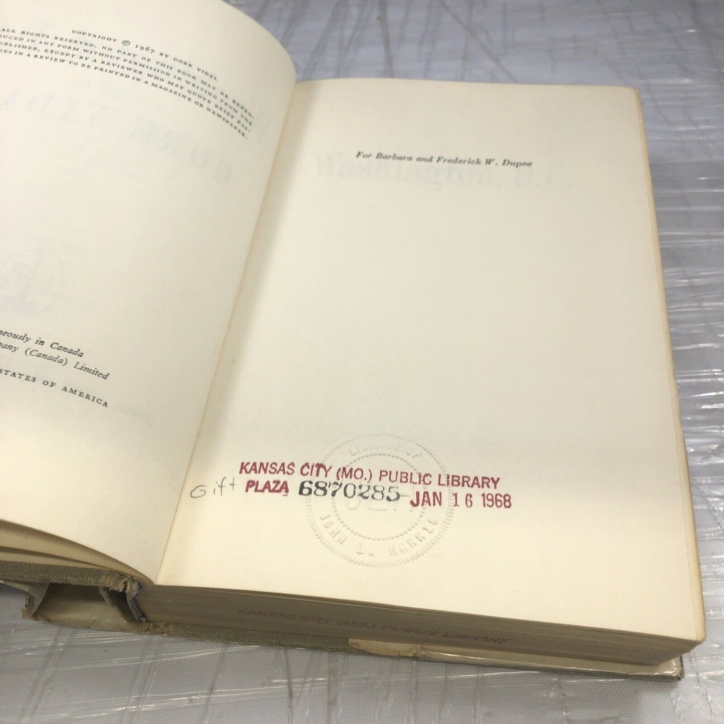 Washington, D.C. (Gore Vidal - 1968) (ID:94829) Ex Library Book Club Edition.