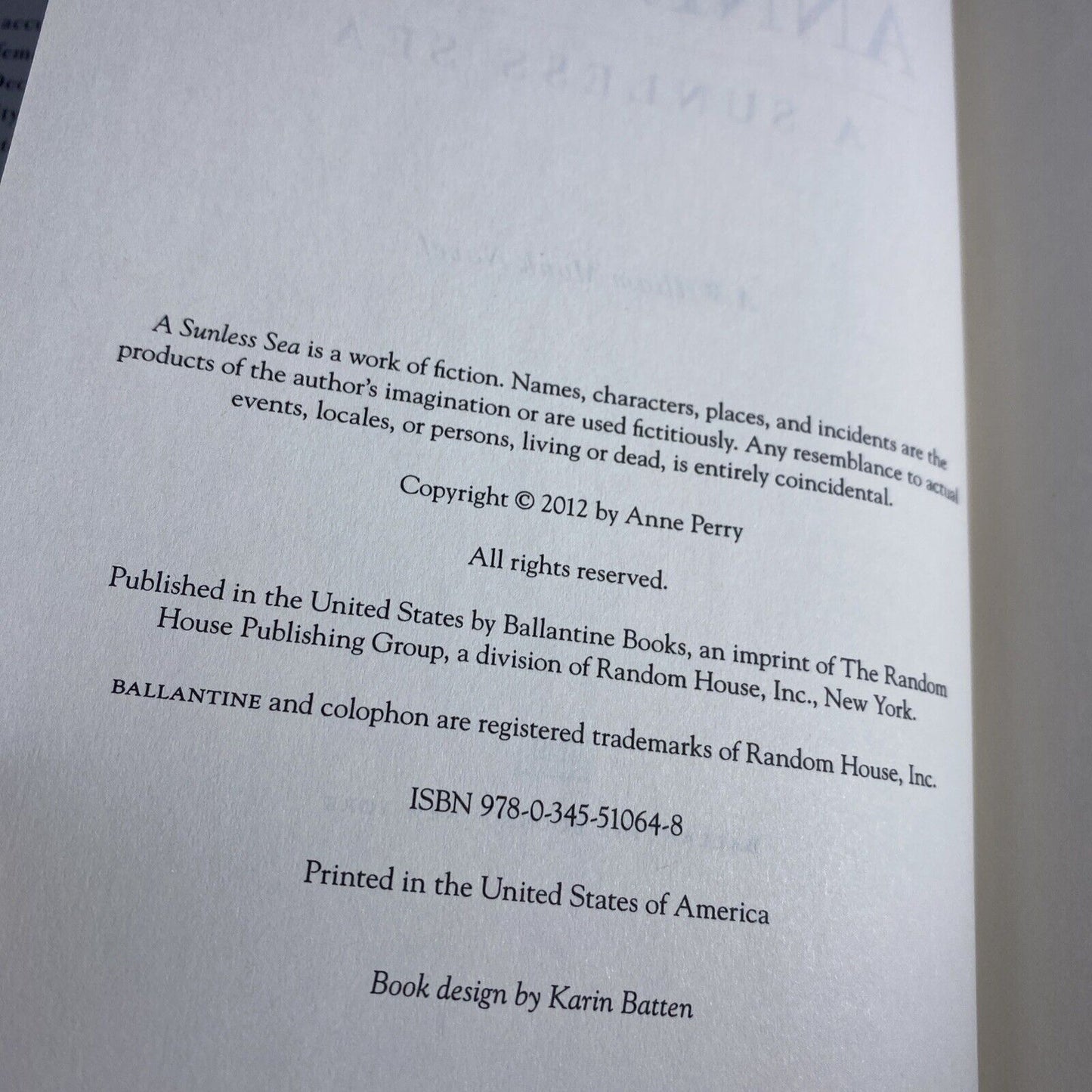 A Sunless Sea: A William Monk Novel - Perry, Anne - hardcover Book Club Edition