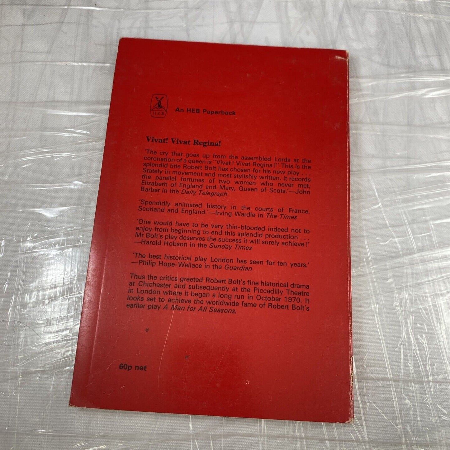 Robert Bolt VIVAT! VIVAT REGINA! Vintage 70s French Playwright Play Script Book