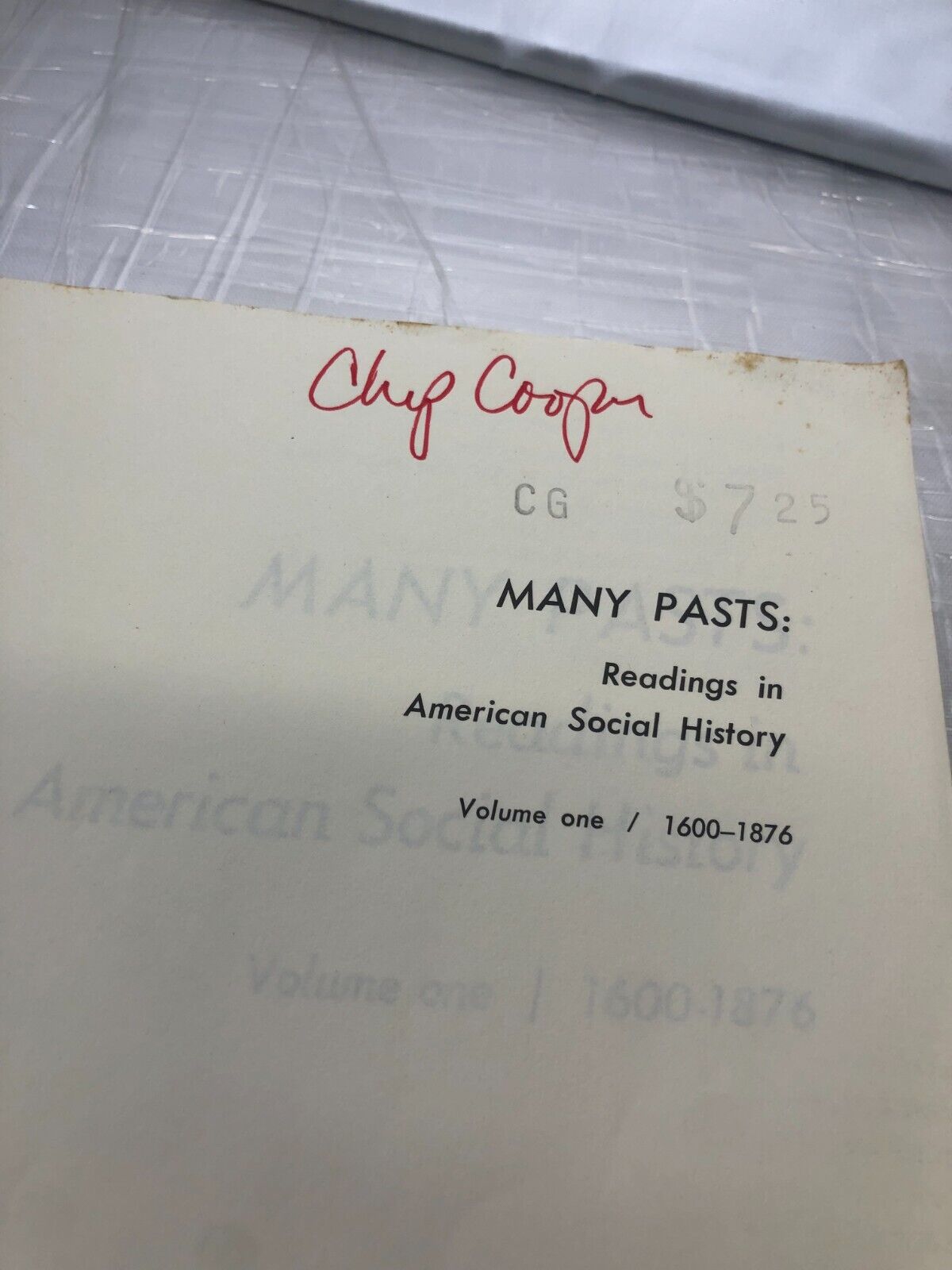 MANY PASTS: READINGS IN AMERICAN SOCIAL HISTORY, By Herbert G. Gutman & Gregory