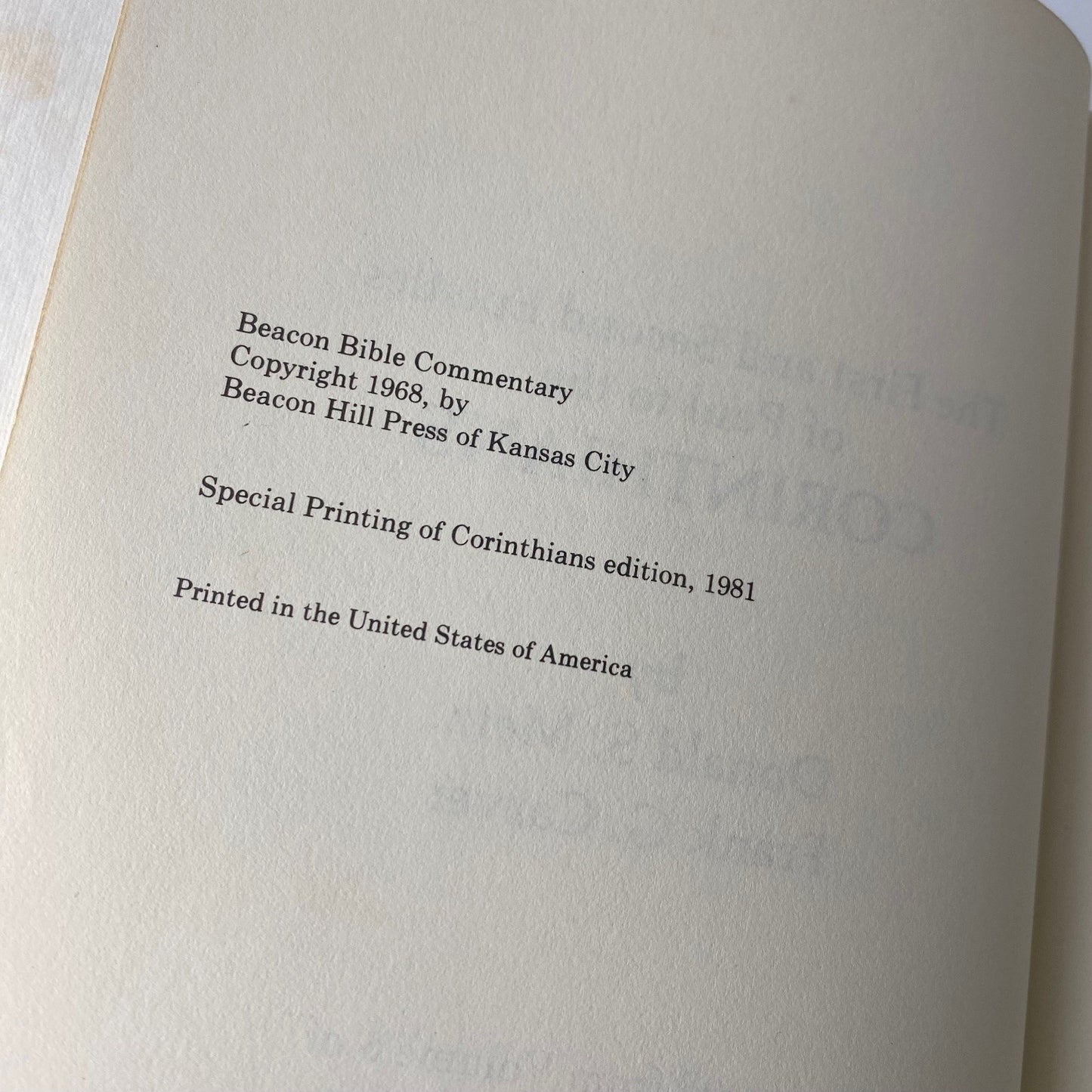 Beacon Bible Commentary 1 & 2 Corinthians Metz Carver 1981 Special Edition