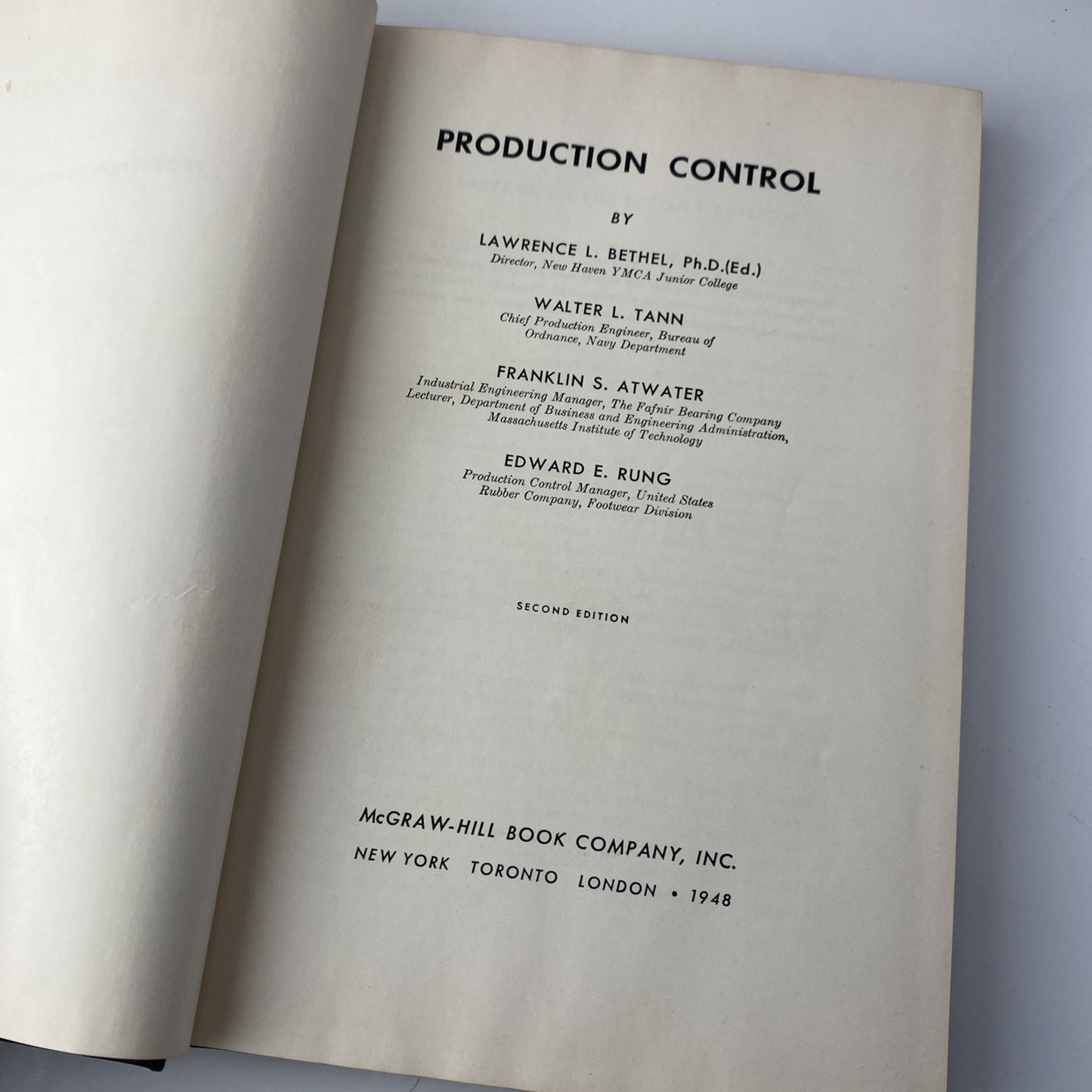Production Control By Lawrence L. Bethel Second Edition McGraw Hill 1948