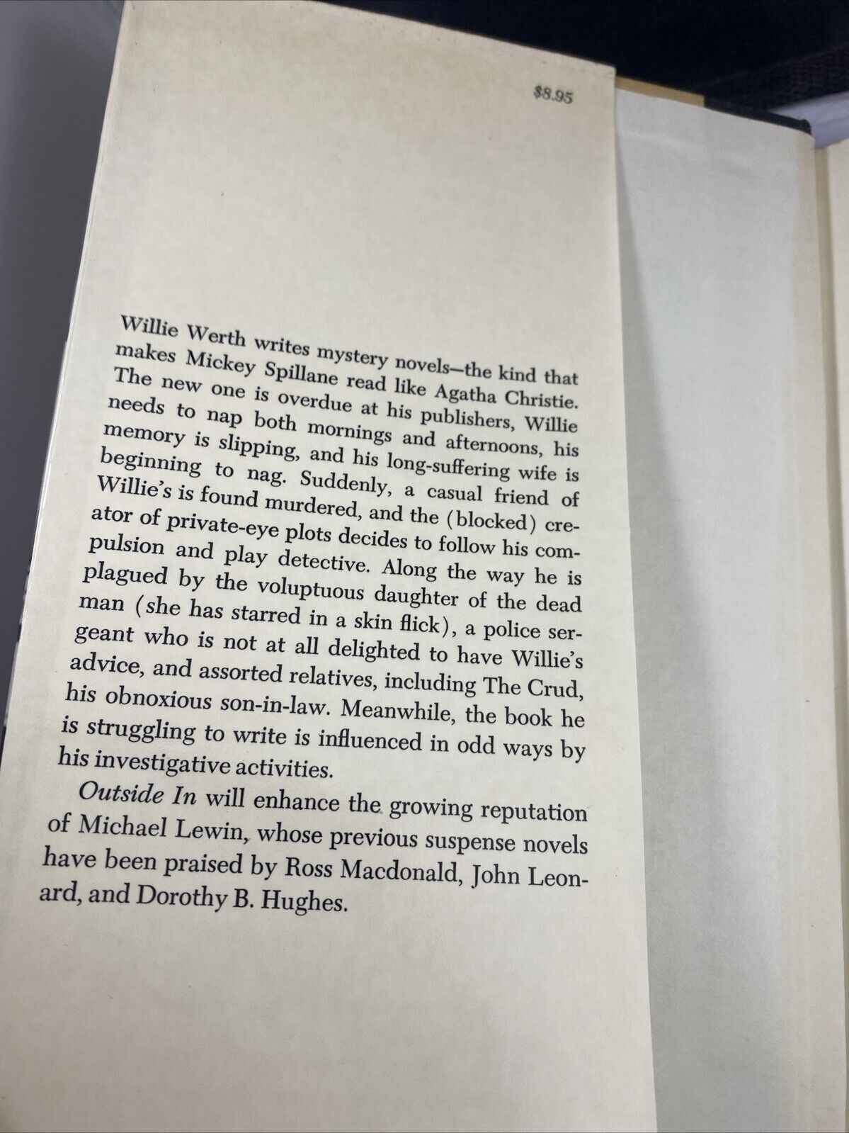 1980 First Ed. Hardcover, "Outside In," Mystery by Michael Lewin VERY GOOD