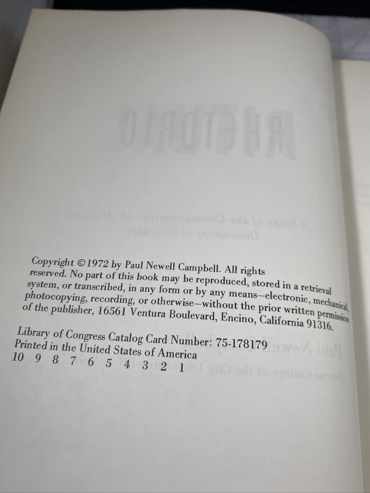 Rhetoric by Paul Campbell A Study Of Dimensions Of Language Vintage 70s Textbook